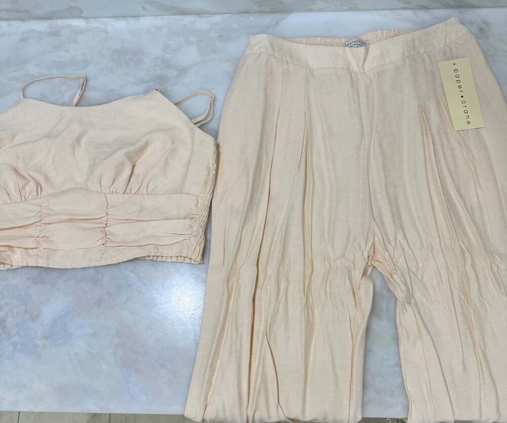 Paper Crane Women's Peach Crop Tank Top and Wide Leg Pants Set Size M
